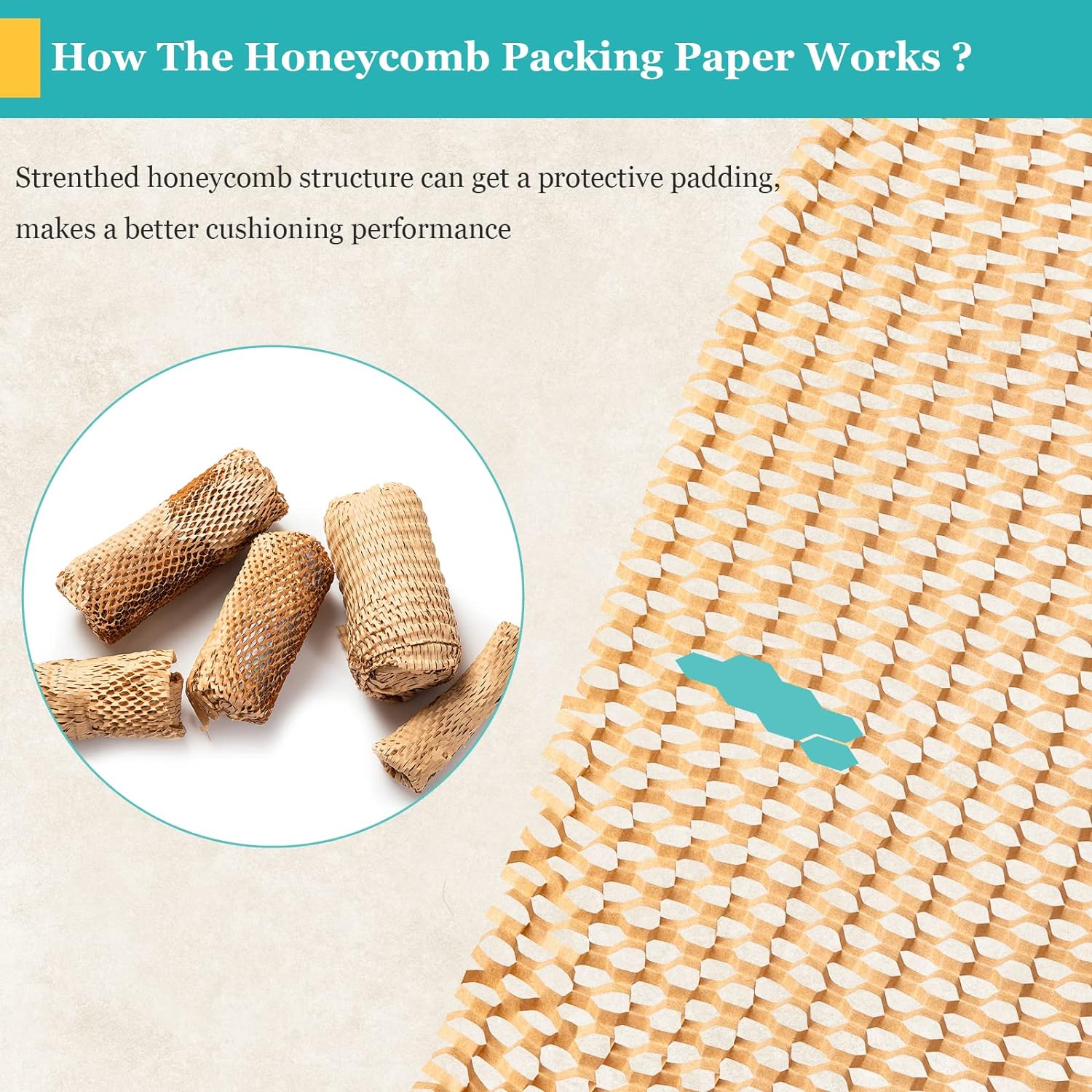 MCfleet 15"x135' Honeycomb Packing Paper Wrap Roll, Eco Friendly Packaging Material for Moving Shipping Gift Wrapping with 20 Fragile Stickers, Protective Recycled Cushion Wrap Suppliers Kraft Brown - Image 3